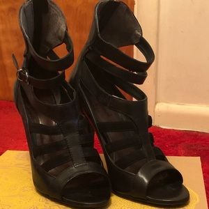 Black sexy leather sandals